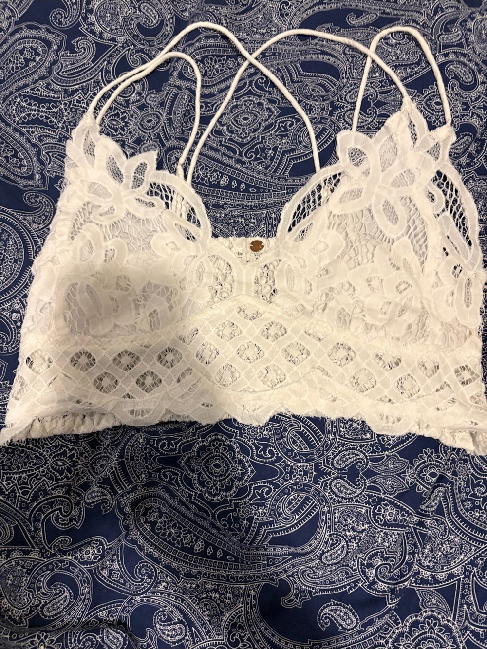White Lace Bralette with Floral Appliqué